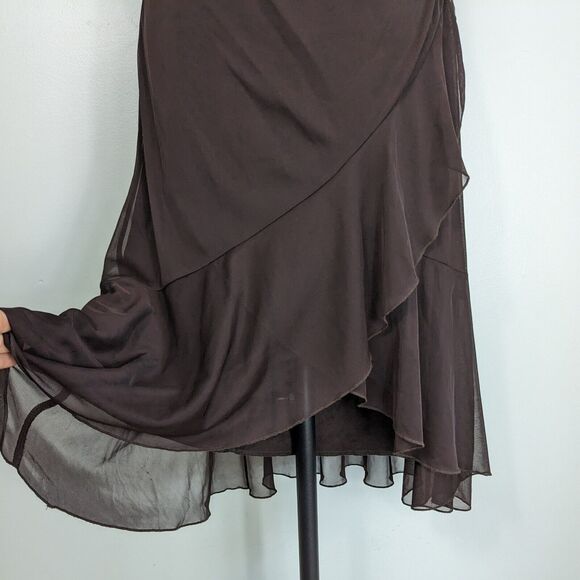 Vintage Ruby Rox Midi Dress M Brown Babydoll Fairy 90s Y2K Ruffle Mesh Empire - Picture 5 of 10